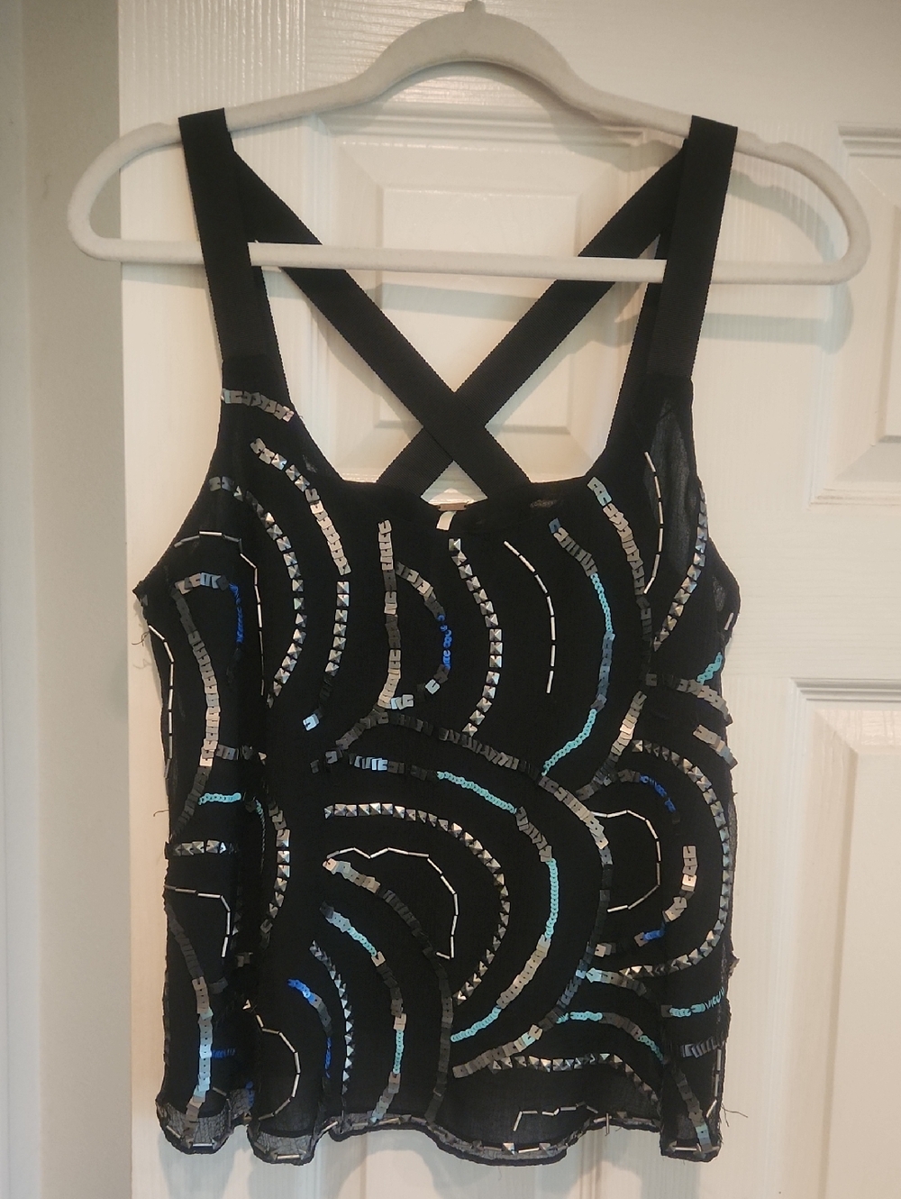 Like New Free People Sz S Small Embellished Racerback Sequin Tank Top